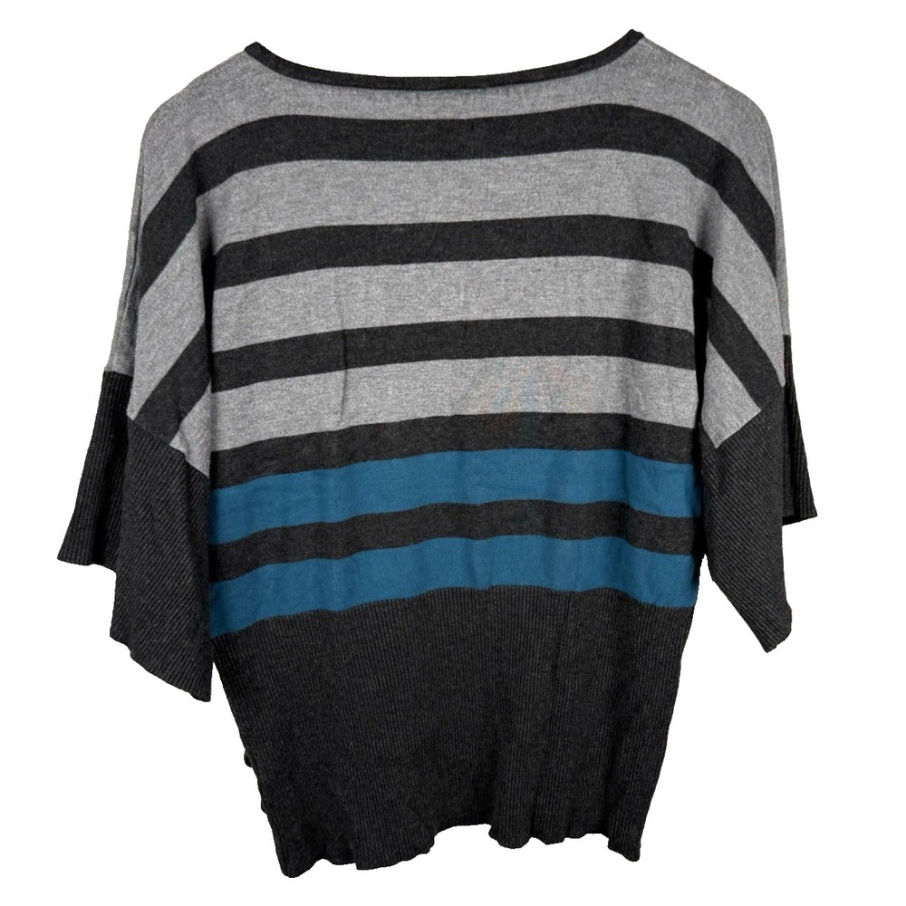 Cable & Gauge Womens Gray Blue Stripe 3/4 Sleeve Dolman Side Button Top Womens L - Picture 7 of 12